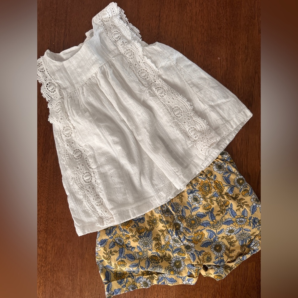 White Lace Top and Floral Yellow Skirt Set